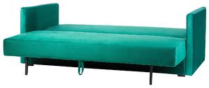 Divano letto in velluto verde con 3 posti con vano portaoggetti e cuscini sfoderabili stile moderno classico soggiorno Beliani