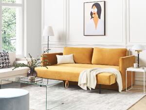 Divano letto in velluto giallo con 3 posti con vano portaoggetti e cuscini sfoderabili stile moderno classico soggiorno Beliani