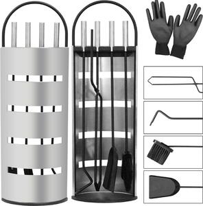 Mucola set caminetto argento 6 pezzi Accessori per caminetto Strumenti per caminetto Set per la pulizia del caminetto Set per caminetto Schermo privacy