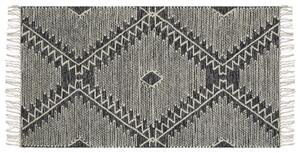 Tappeto in cotone bianco panna nero 80 x 150 cm lana motivo geometrico nappe tribale orientale Beliani