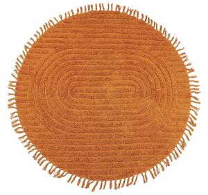 Tappeto rotondo in cotone arancione ⌀ 140 cm trapuntato con motivo a frange boho soggiorno camera da letto Beliani