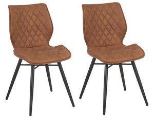 Set di 2 sedie da pranzo con rivestimento in tessuto marrone e gambe nere in stile retrò rustico Beliani