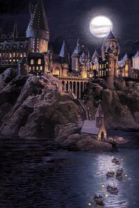Stampa d'arte Harry Potter - Hogwarts full moon, (26.7 x 40 cm)