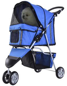 PawHut Passeggino Pieghevole con Cestino Portaoggetti e Imbottitura Lavabile, Carrello per Animali Domestici, 75 x 45 x 97cm, Blu | Aosom Italy