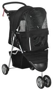 PawHut Passeggino Pieghevole per Cani con Portabicchieri e Cestino, Carrello in Acciaio e Poliestere, 75x45x97 cm, Nero | Aosom Italy