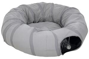 PawHut Tunnel per gatti con letto e cuscino, pieghevole, con fori per palline e porticina, Ø 90 x 27 cm grigio | Aosom Italy