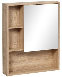 Kleankin Armadietto a specchio per bagno con scaffale regolabile, montaggio a muro, color rovere, 60 x 15 x 76cm|Aosom
