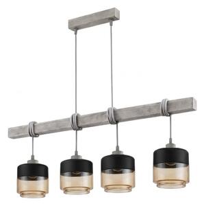 Brilagi - Lampadario a cavo WOOD GLASS 4xE27/60W/230V pino/grigio/marrone fumé