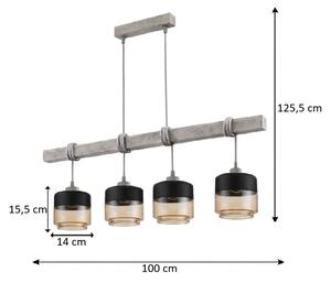 Brilagi - Lampadario a cavo WOOD GLASS 4xE27/60W/230V pino/grigio/marrone fumé