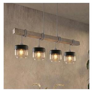 Brilagi - Lampadario a cavo WOOD GLASS 4xE27/60W/230V pino/grigio/marrone fumé