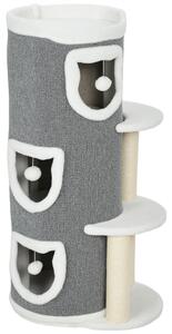 PawHut Torre per Gatti a 4 Livelli, Albero Tiragraffi Stabile con Pali in Sisal e Bordo in Peluche, 2 Piattaforme, 50x36x101 cm, Grigio | Aosom Italy