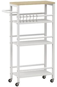HOMCOM Carrello Ausiliario con Ruote a 4 Livelli, Carrello da Cucina con Portasalviette e 6 Ganci, per Sala da Pranzo, 50x20x81 cm, Rovere | Aosom Italy
