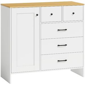 HOMCOM Buffet Cucina, Mobile Contenitore con 5 Cassetti e Anta, Stile Rustico, 100x40x94 cm, Bianco | Aosom Italy