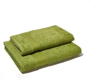 Asciugamano cotone 100% verde, made in Italy, set di 2 pezzi