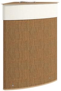 HOMCOM Cesto Portabiancheria Angolare in Bambù da 55L con Sacco Estraibile e Coperchio Removibile, 35x35x60 cm, Marrone | Aosom Italy