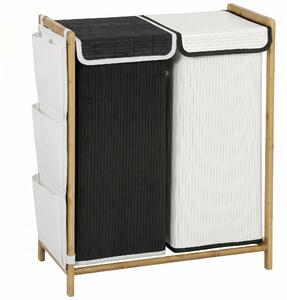 HOMCOM Cesto Portabiancheria 2 Scomparti 120L con Coperchi, Tasche Laterali e Sacchi Estraibili, per Camera da Letto | Aosom Italy