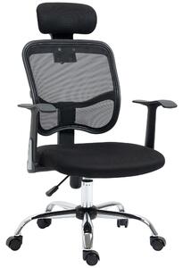 Vinsetto Sedia da Ufficio Ergonomica con Seduta Regolabile e Poggiatesta, in Poliestere e Acciaio, 63x62x106-114 cm, Nero | Aosom Italy