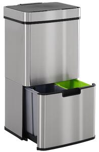 HOMCOM Pattumiera Automatica 72L con Sensore Infrarossi, 3 Scomparti e Coperchio Rimovibile, Acciaio e ABS, 42x30x81cm|Aosom