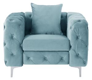 Poltrona Chesterfield in Velluto azzurro pastello - EDWINA