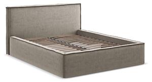Letto matrimoniale imbottito tortora con contenitore con griglia 180x200 cm Anani - Makamii