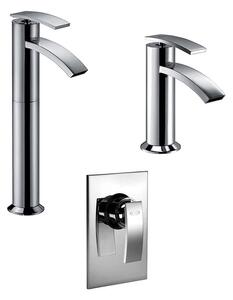 Set miscelatori lavabo alto + bidet + incasso doccia Jacuzzi | rubinetteria Ray ottone cromato per piletta click clack