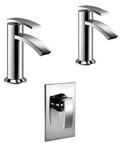 Set miscelatori lavabo + bidet + incasso doccia Jacuzzi | rubinetteria Ray ottone cromato per piletta click clack