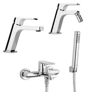 Set miscelatori lavabo + bidet + gruppo vasca Jacuzzi | rubinetteria Twilight ottone cromato per piletta di scarico