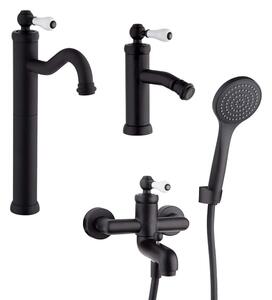 Rubinetti lavabo alto bidet e gruppo vasca Jacuzzi Rubinetteria serie Tosca nero opaco