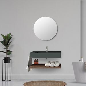 Lavabo Sospeso Antracite 80 Cm Con Mensola Effetto Legno E Specchio - Roma - LBSIGN