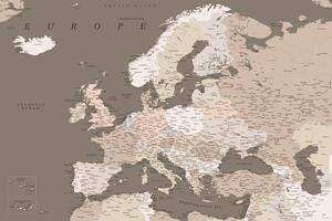 Mappa Detailed map of Europe in earth tones, Blursbyai