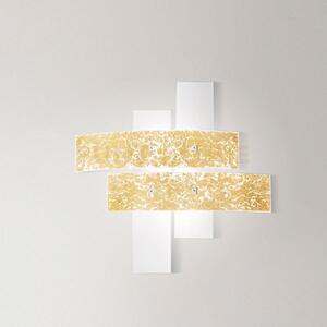 Lara p/g - applique a parete in metallo e vetro bianco foglia oro 
