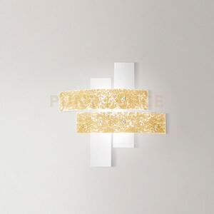 Lara p/m - applique a parete in metallo e vetro bianco foglia oro 
