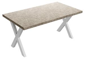 Tavolo da pranzo in legno e metallo con piedi x-shaped bianchi 160x90 cm Grigio Testurizzato