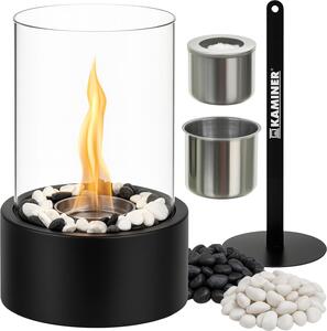 Caminetto a bioetanolo a stelo 28×16×16 cm acciaio verniciato a polvere, pareti in vetro, fibra Vetroceramica senza fumo e senza fuliggine 26300