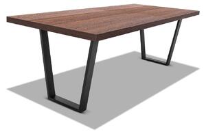 Tavolo da pranzo 220x100cm in legno e metallo con piedi trapezoidali e ripiano in colore legno teak