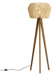 Lampada da terra vintage in legno con paralume in corda di carta marrone 50/50/30 - Tripod Classic