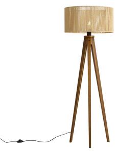 Lampada da terra vintage in legno con paralume in corda di carta beige 50/50/25 - Tripod Classic