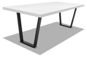 Tavolo da pranzo 160x90cm in legno e metallo con piedi trapezoidali e ripiano in colore legno bianco