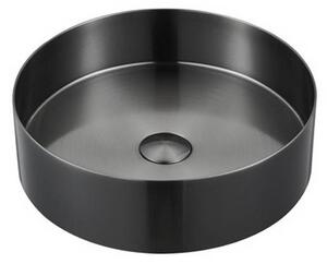 Kamalu lavabo da appoggio rotondo in acciaio inox finitura gun metal | kve-380gm
