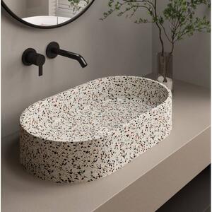 Lavabo da appoggio ovale con finitura terrazzo beige | KTER-600BE - KAMALU