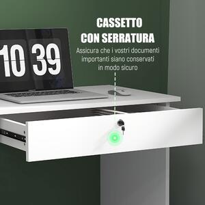 HOMCOM Scrivania Moderna con 5 Cassetti e Scomparto Aperto con Serratura e 2 Chiavi, 110x50x76cm, Bianco