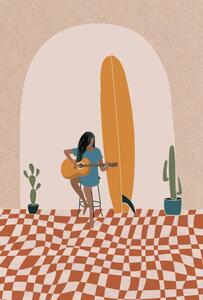 Illustrazione Longboard Surfing culture flat illustration, LucidSurf