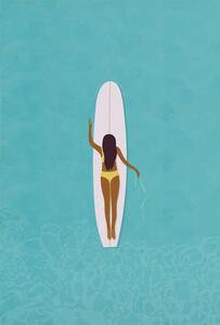 Illustrazione Surfer girl in bikini puddle out, LucidSurf