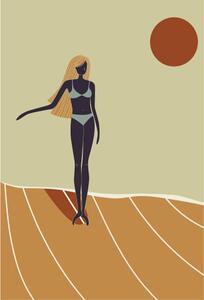 Illustrazione Flat Illustration of surfer girl surfing, LucidSurf