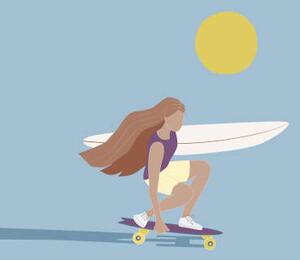 Illustrazione Flat illustration of surfer girl skating, LucidSurf