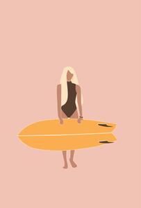 Illustrazione Flat illustration of surfer girl holding, LucidSurf