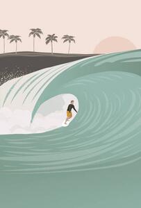 Illustrazione Surfer in the barrel wave pastel, LucidSurf