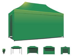 Taman Tenda / Gazebo Per Giardino 3X4,5 Mt Impermeabile Tendone Pieghevole Per Fiere E Mercati Con Teli Laterali Colore Verde