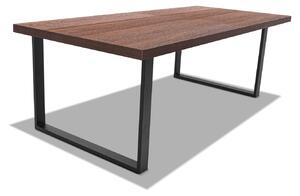 Tavolo da pranzo 220x100cm in legno e metallo con piedi squadrati e ripiano in colore legno teak