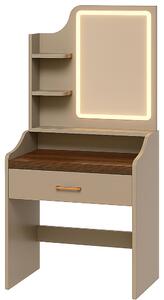 Afrodite - Toeletta Trucco con Luce LED Cassetto 3 Ripiani e Prese Postazione Make Up in Legno Tortora